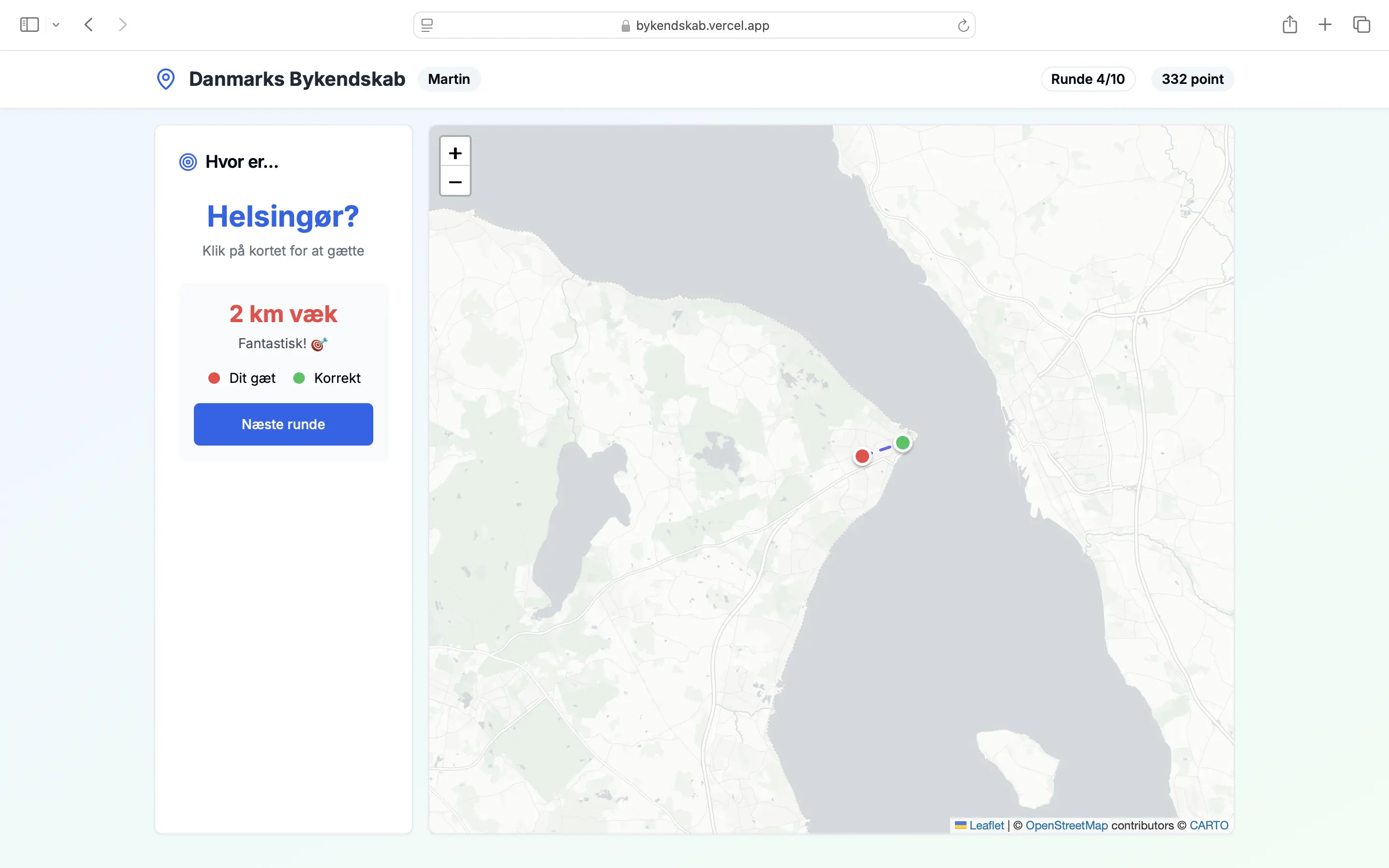 Screenshot of website Bykendskab showing wrong location pick