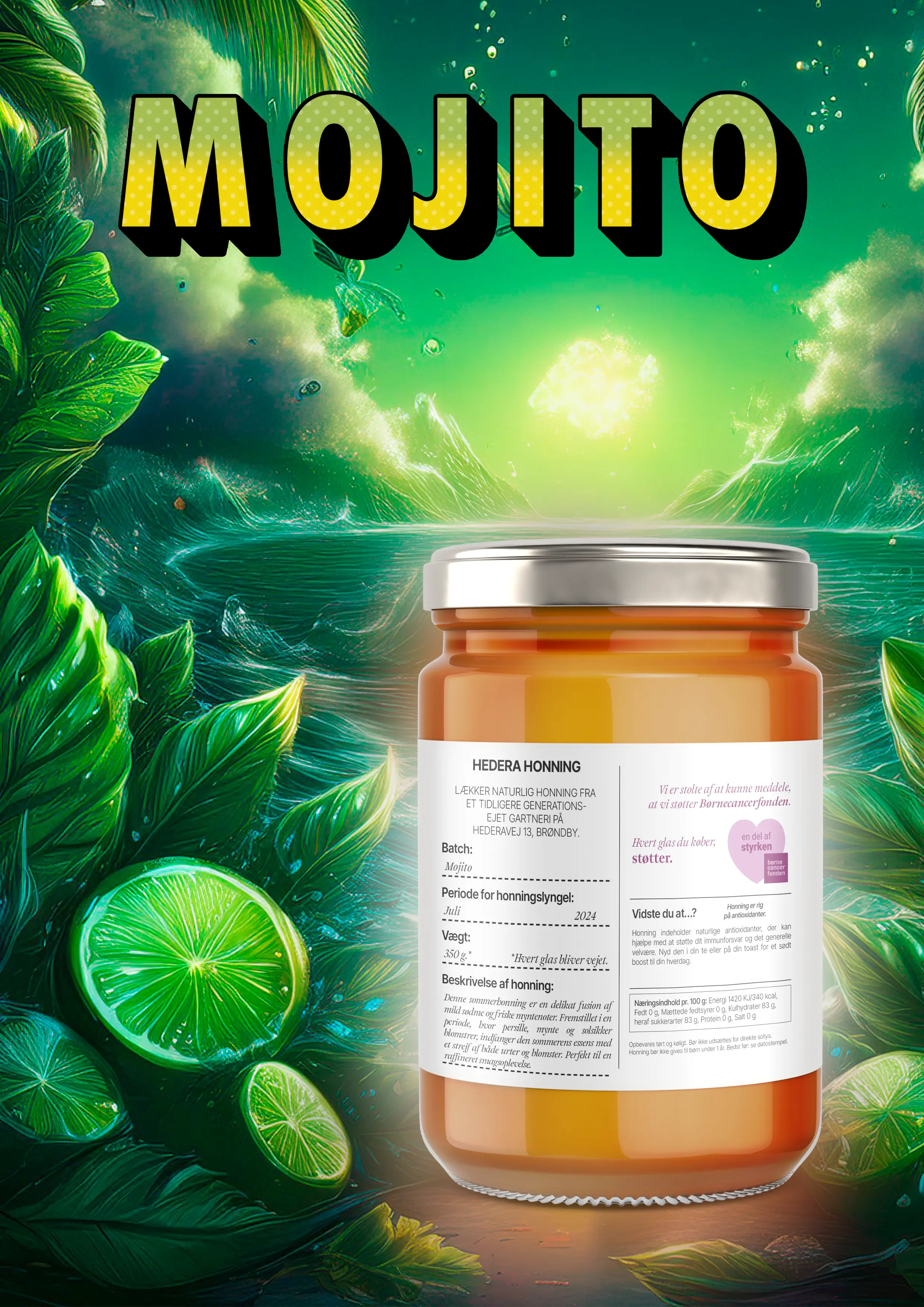 “Mojito” batch poster with custom lime-leaf background