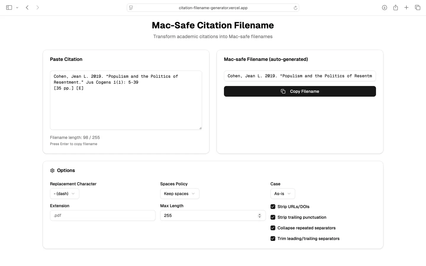 Preview showing options for filename customization