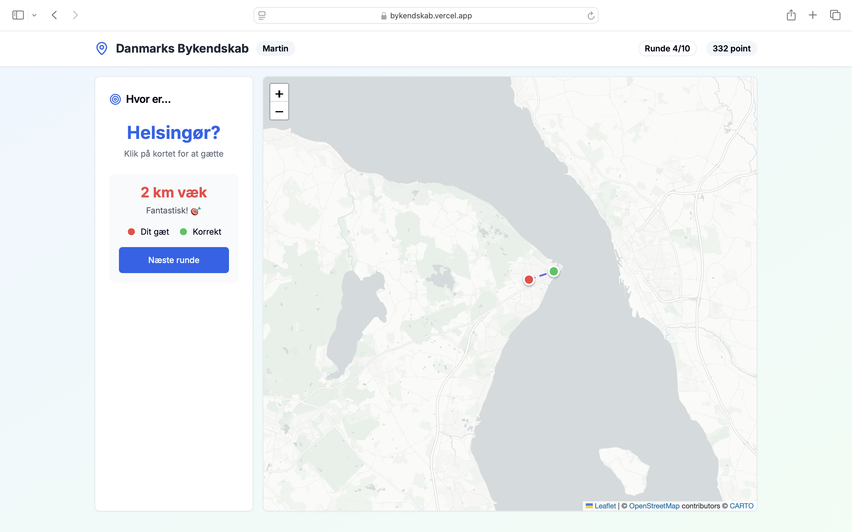 Screenshot of website Bykendskab showing wrong location pick